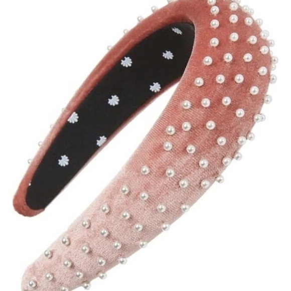 LELE SADOUGHI Dusty Rose Pearl Padded Blush Velvet Headband Hair Band Accessory main image 4